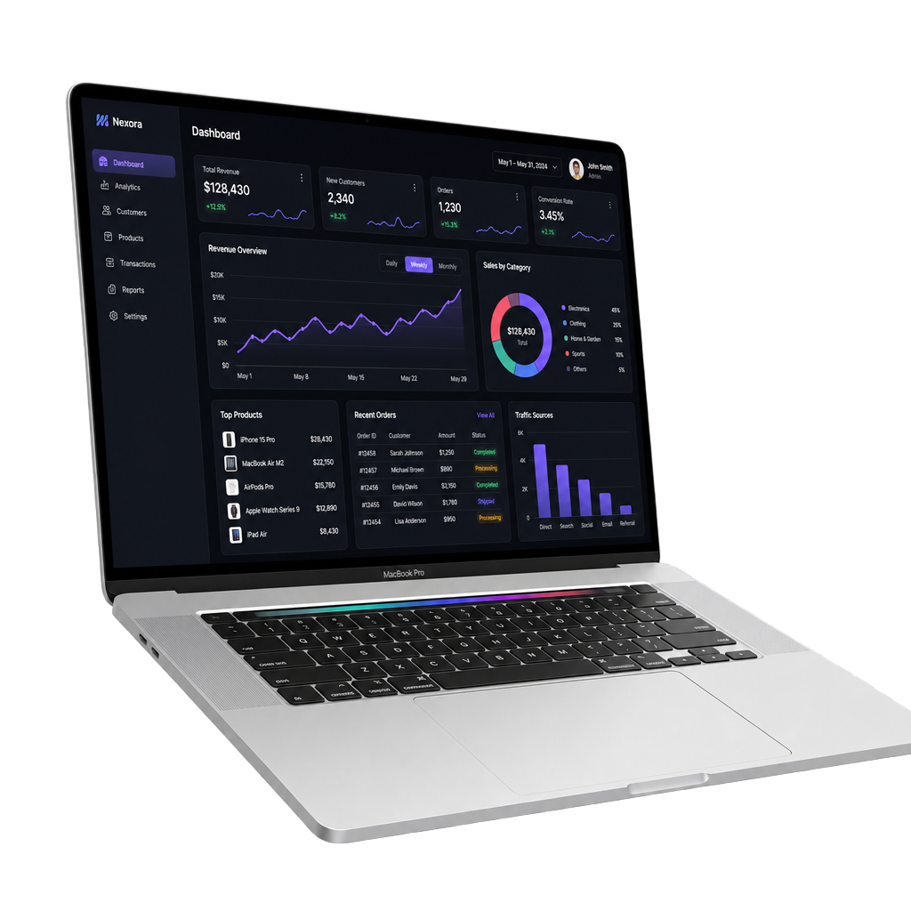 Notebook 3D com dashboard de marketing digital